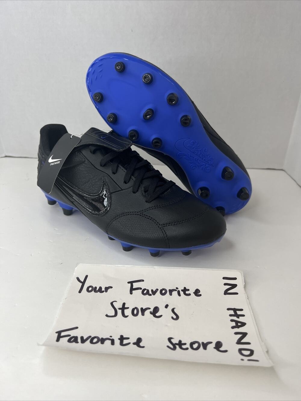 Nike Premier 3 FG Soccer Cleats Black Blue AT5889-007 Size Men's 6.5 Women's 8